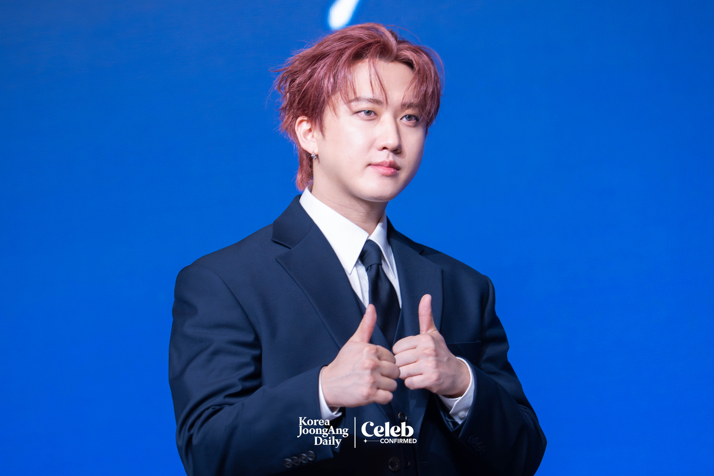 Stray Kids’ Changbin poses for photos during a press conference for the release of the band’s fourth full-length album “Karma” at Conrad Seoul in western Seoul on Aug. 22. [DANIELA GONZALEZ PEREZ]