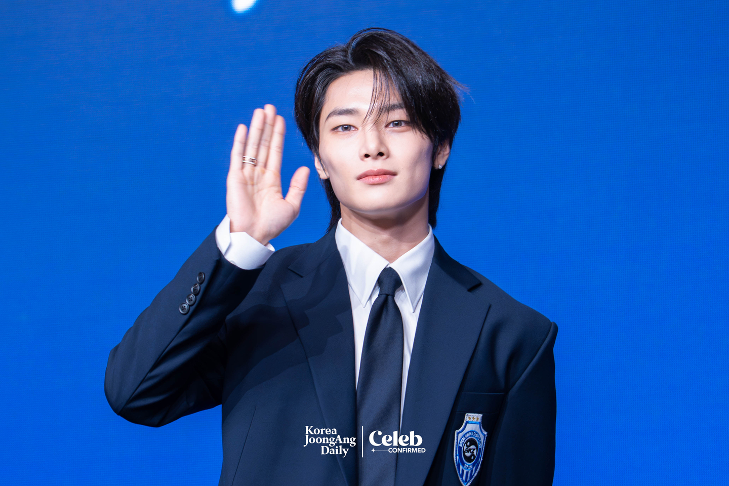 Stray Kids’ I.N poses for photos during a press conference for the release of the band’s fourth full-length album “Karma” at Conrad Seoul in western Seoul on Aug. 22. [DANIELA GONZALEZ PEREZ]