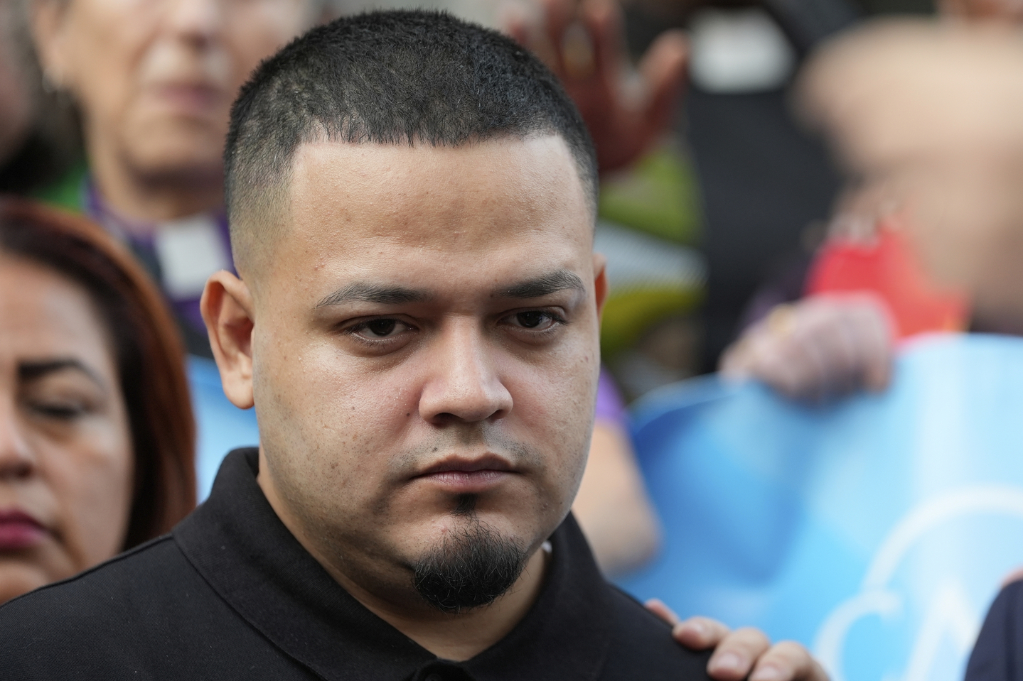 Kilmar Abrego Garcia attends a protest rally at the Immigration and Customs Enforcement field office in Baltimore, Monday, Aug. 25, to support Abrego Garcia. [AP]