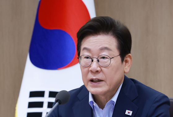 President Lee Jae Myung speaks during a Cabinet meeting at the presidential office in Yongsan, central Seoul, on Aug. 29. [YONHAP] 