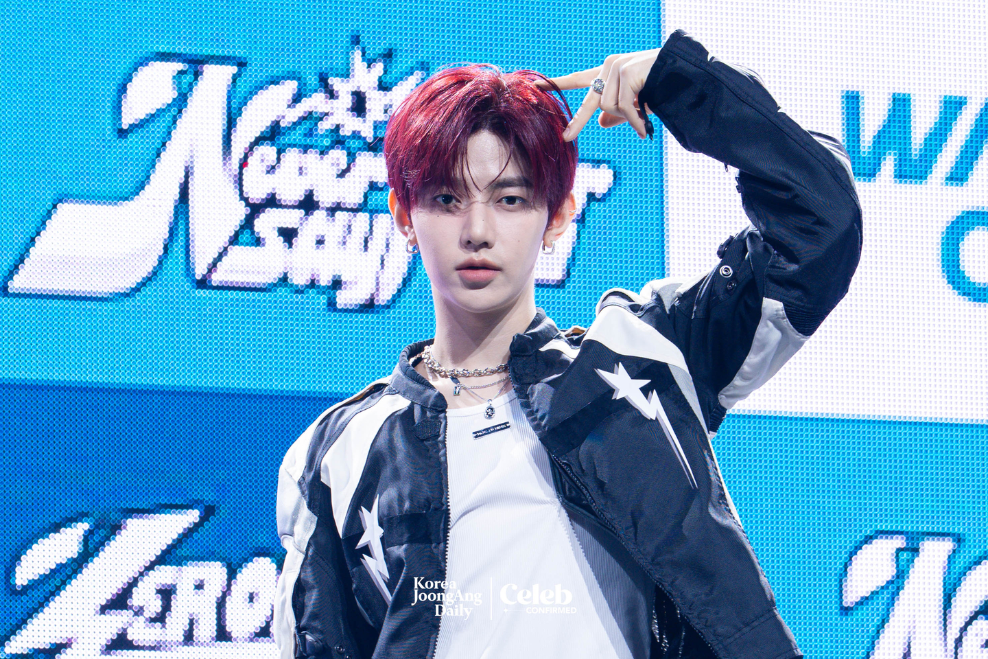 ZeroBaseOne’s Zhang Hao poses for photos during a showcase for the release of the band’s first full-length album, “Never Say Never,” at the Blue Square in central Seoul on Sept 1. [DANIELA GONZALEZ PEREZ]