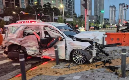 The scene of a car accident that took place in Cheonan, South Chungcheong, on Aug. 31. [CHEONAN SEOBUK FIRE STATION]