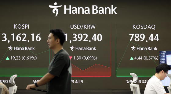A screen in Hana Bank's trading room in central Seoul shows the Kospi opening on Sept. 2. [NEWS1]