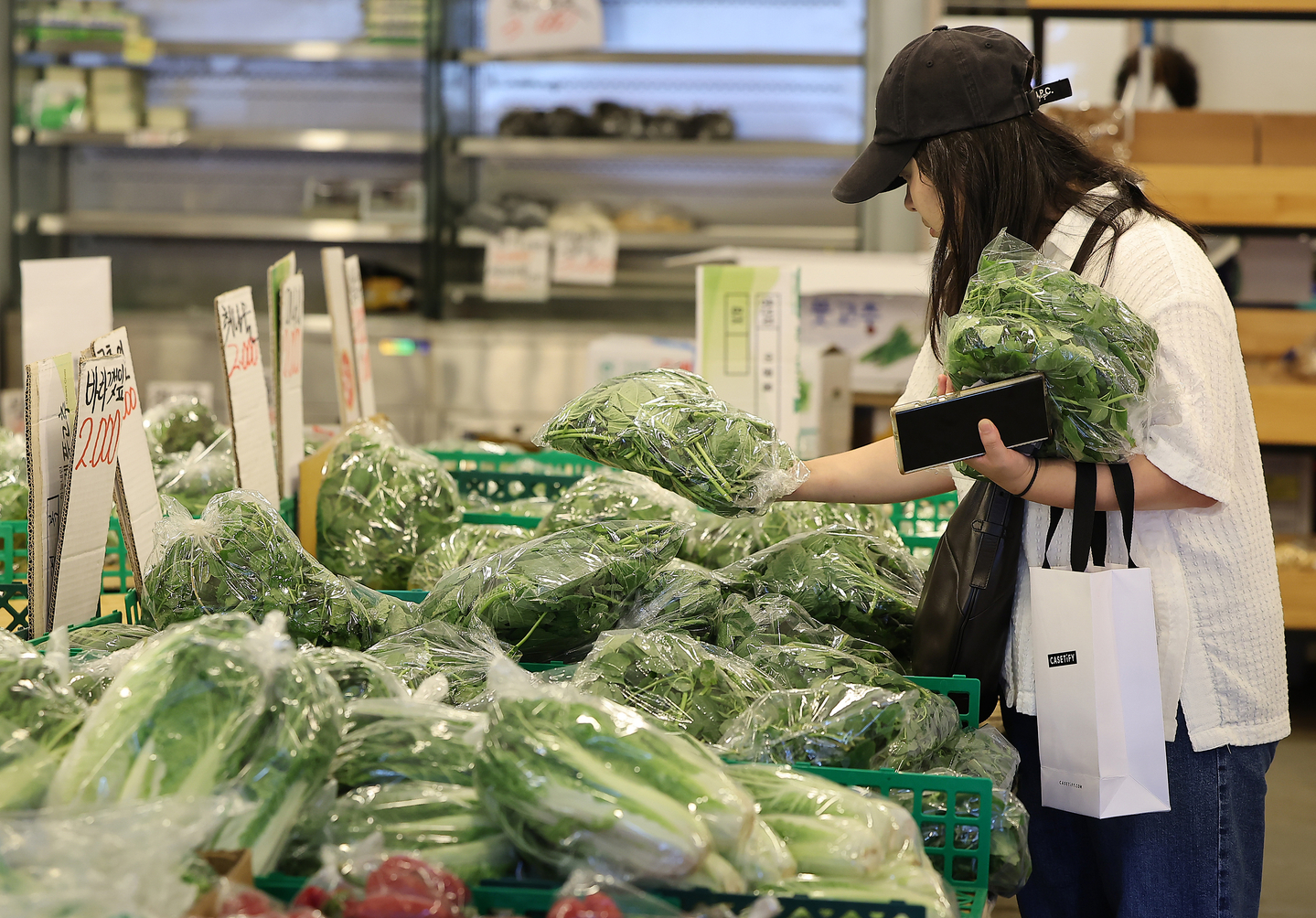 A shopper selects vegetables at a traditional market in Seoul on Sept. 2. [NEWS1]
