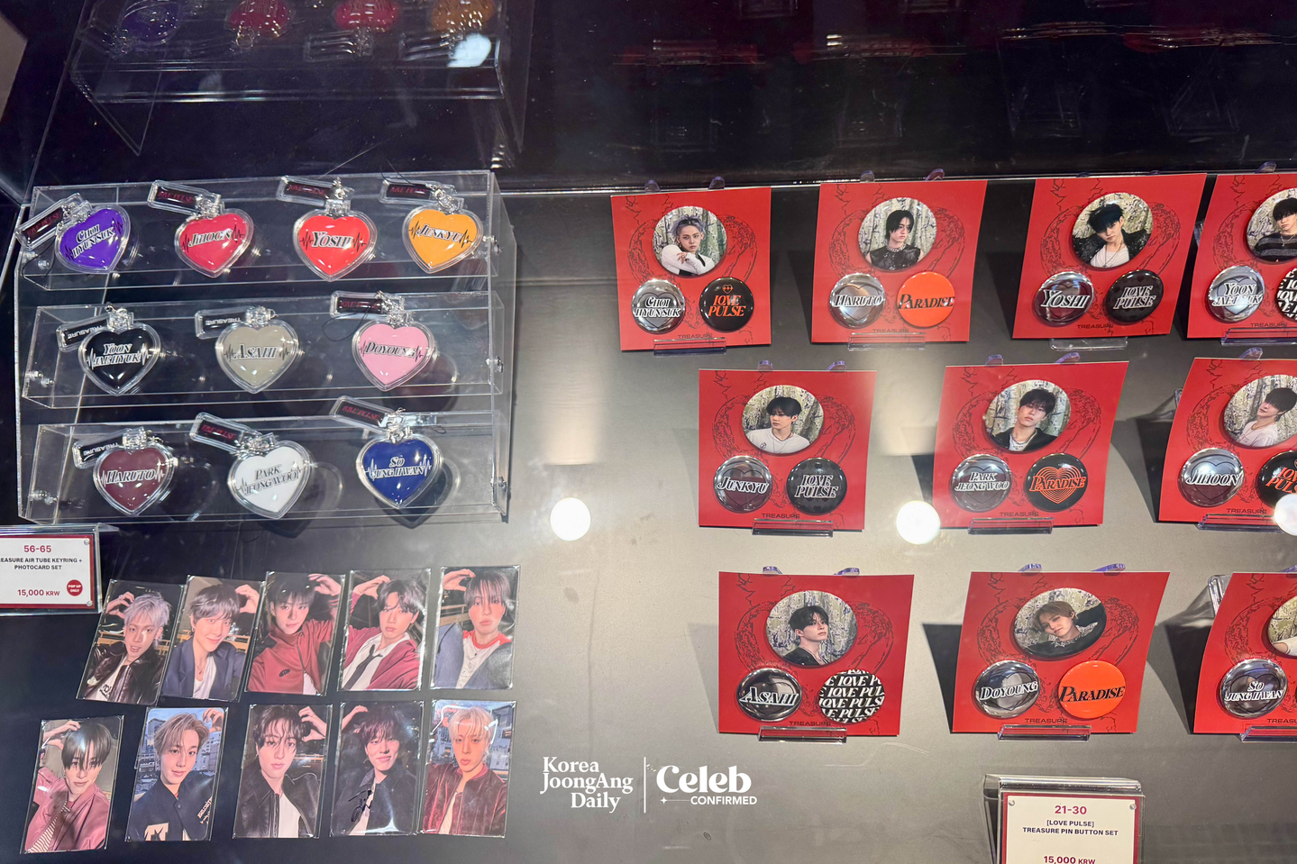 Merchandise at Treasure’s pop-up store for its new album “Love Pulse” at Star Square in western Seoul. [DANIELA GONZALEZ PEREZ]