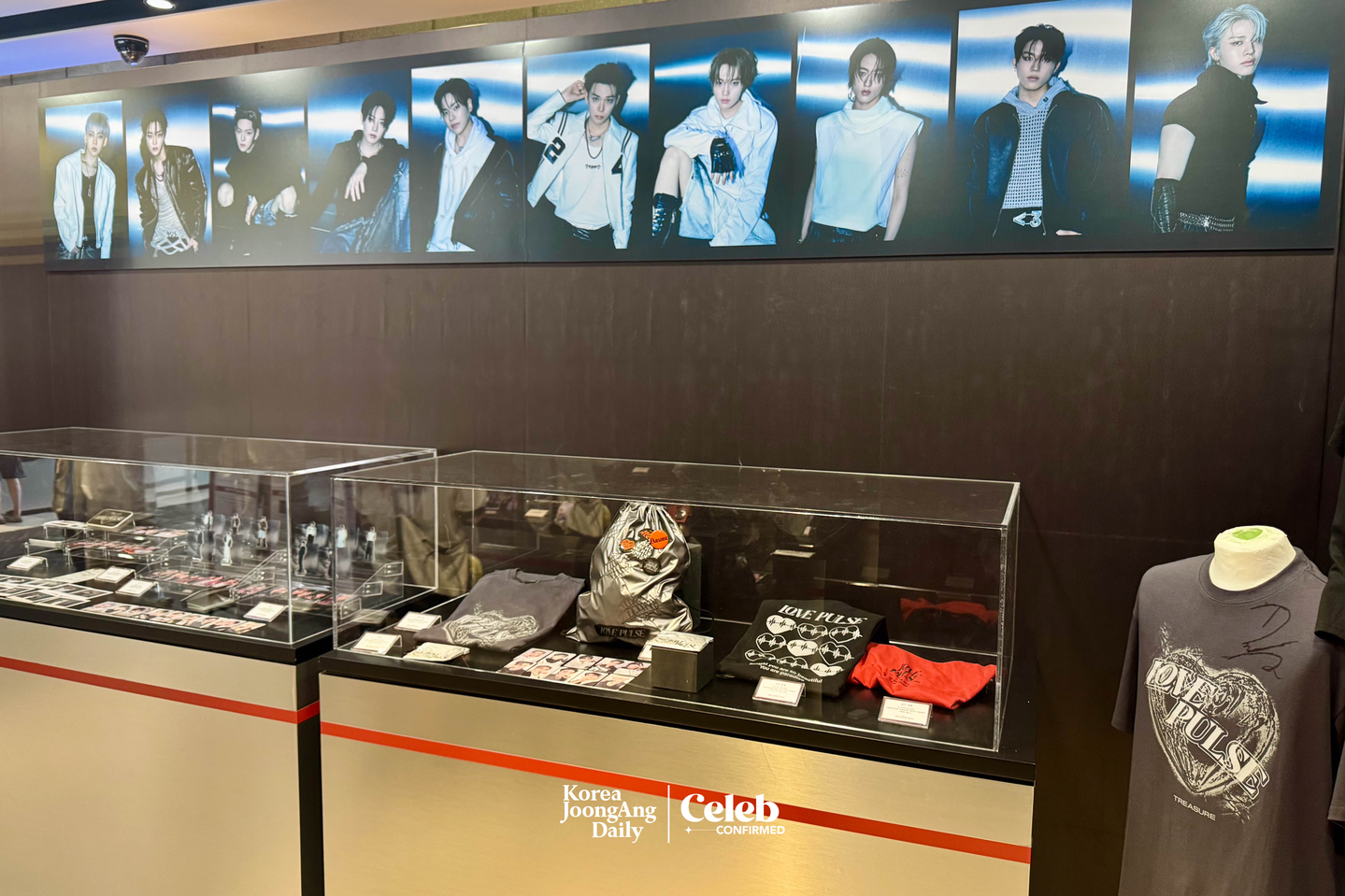 Merchandise at Treasure’s pop-up store for its new album “Love Pulse” at Star Square in western Seoul. [DANIELA GONZALEZ PEREZ]