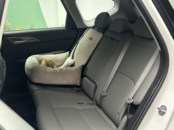 The EV5 offers 1,041 millimeters (41 inches) of second-row legroom, delivering a spacious and comfortable rear cabin that Kia promotes as ideal for family use. [SARAH CHEA]