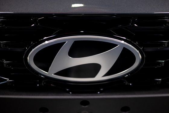 A logo sits on the hood of a Hyundai automobile following assembly at Hyundai Motor Manufacturing Czech plant in Nosovice, Czech Republic, on June 9. [EPA/YONHAP] 