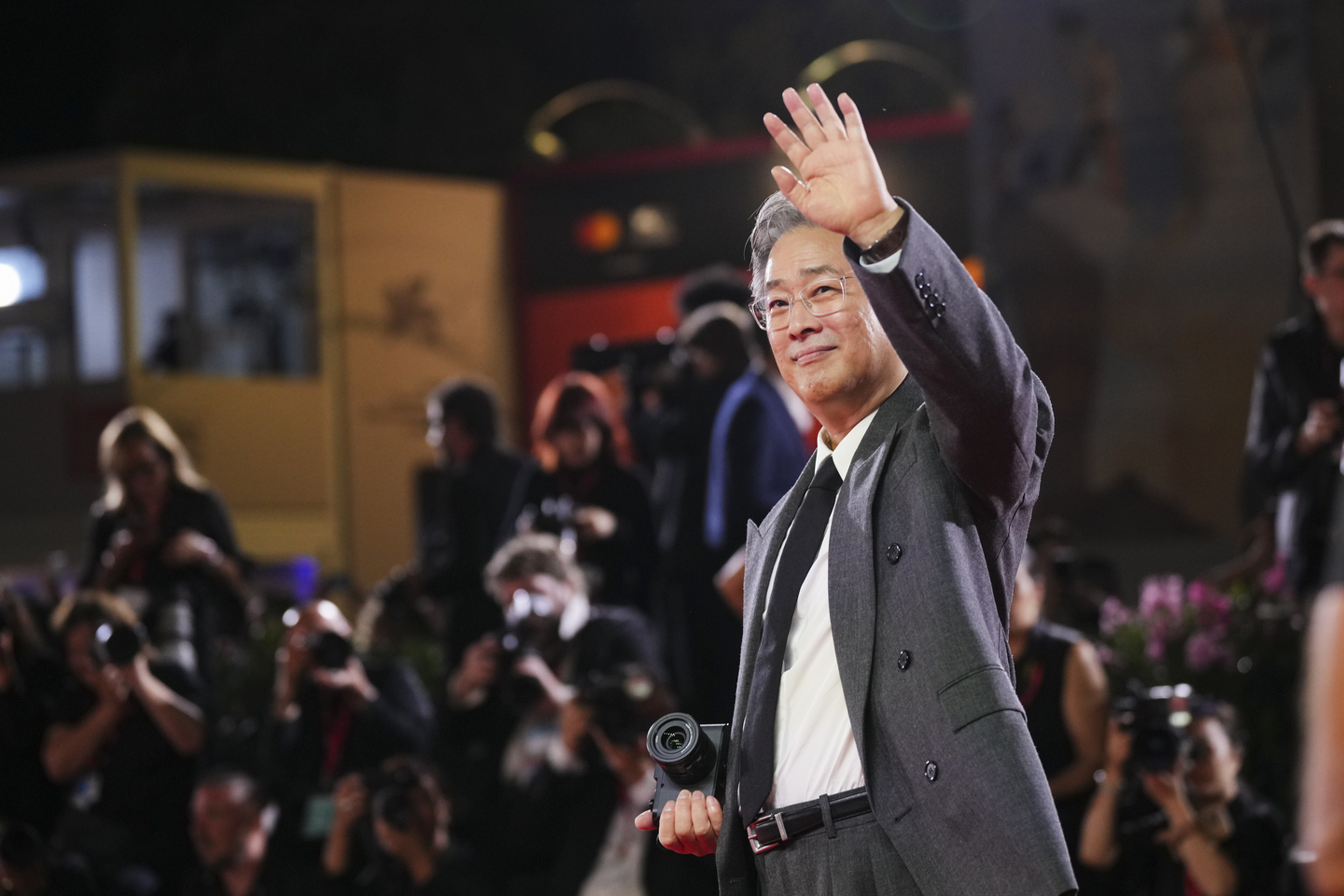 Director Park Chan-wook poses for photographers on the red carpet for the film ″No Other Choice″ during the 82nd edition of the Venice Film Festival in Venice, Italy, on Aug. 29. [AP/YONHAP]