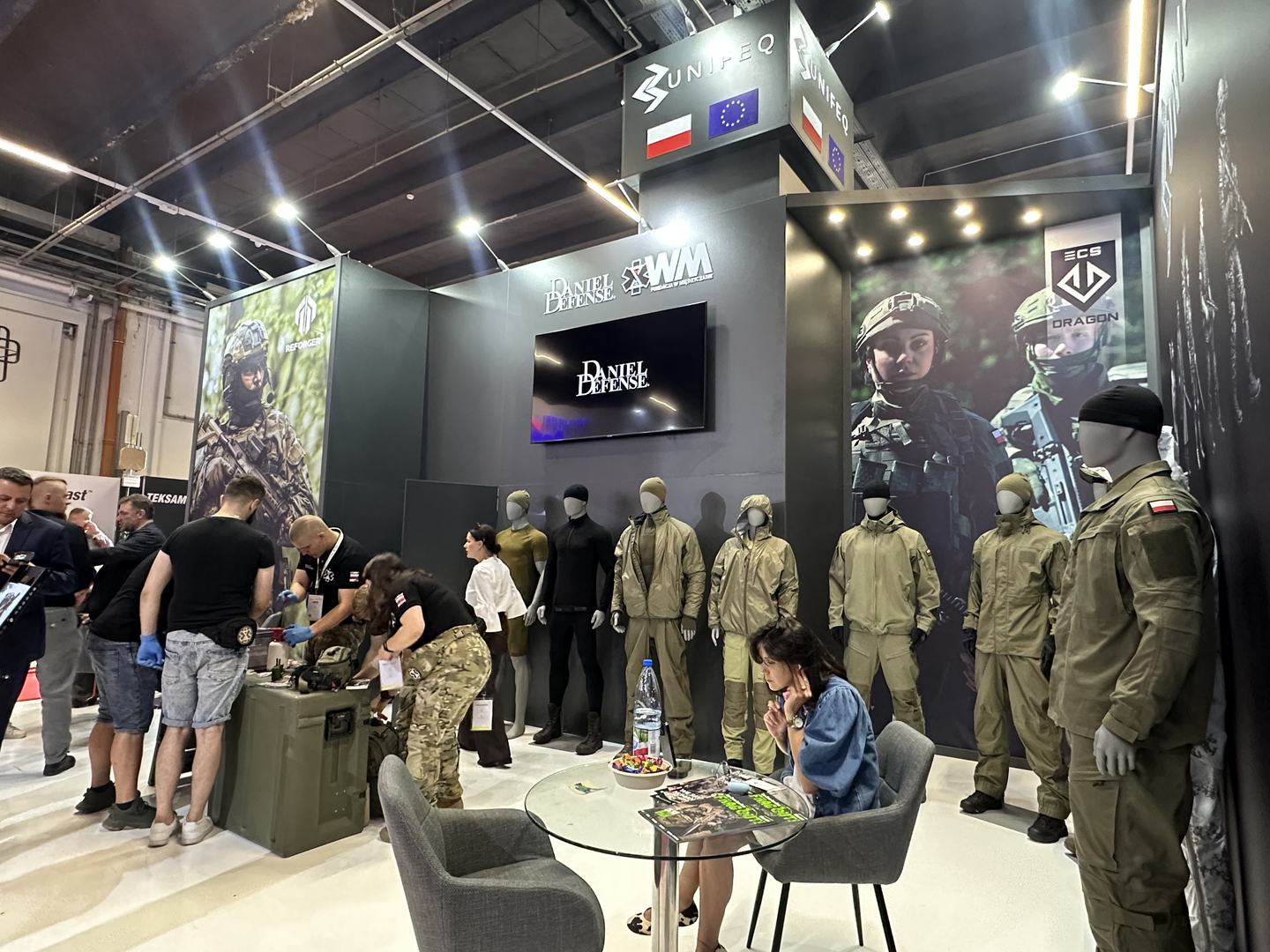 The booth of Unifeq, a Polish performance-textiles company specializing in military and protective gear, at MSPO 2025 in Kielce, Poland [SEO JI-EUN]