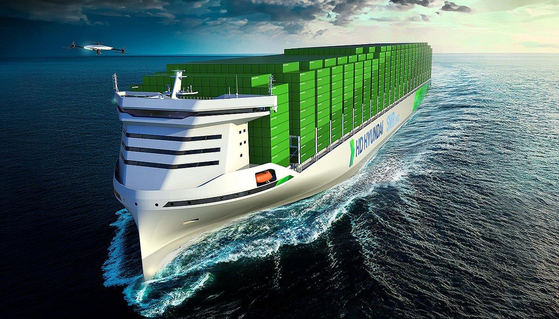 This graphic provided by HD Korea Shipbuilding & Offshore Engineering Co. shows a container ship. [YONHAP] 