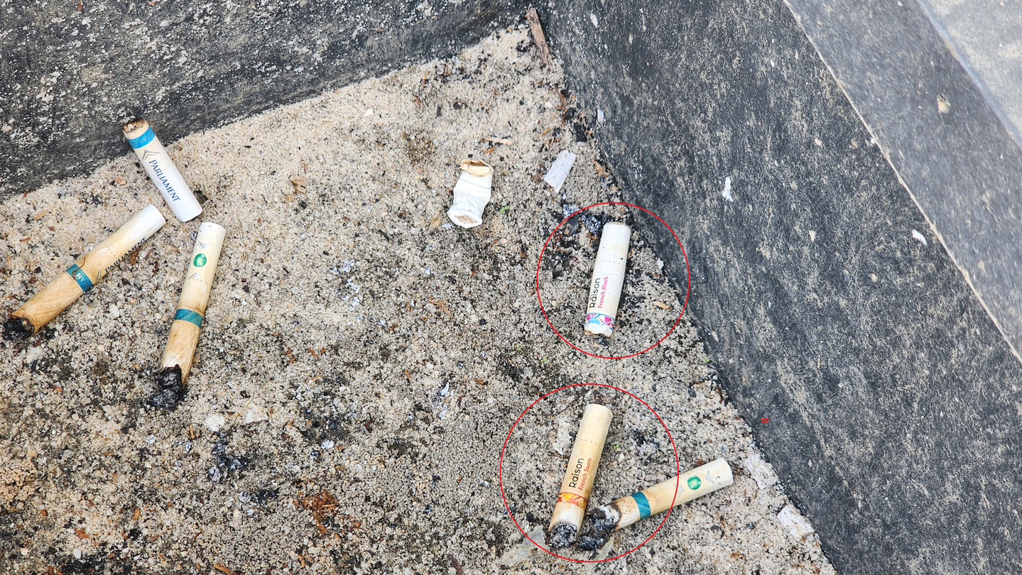 Korean cigarette butts sit in an ashtray at a guesthouse near a joint battery factory operated by Hyundai Motor Group and LG Energy Solution in Savannah, Georgia. [KANG TAE-HWA]