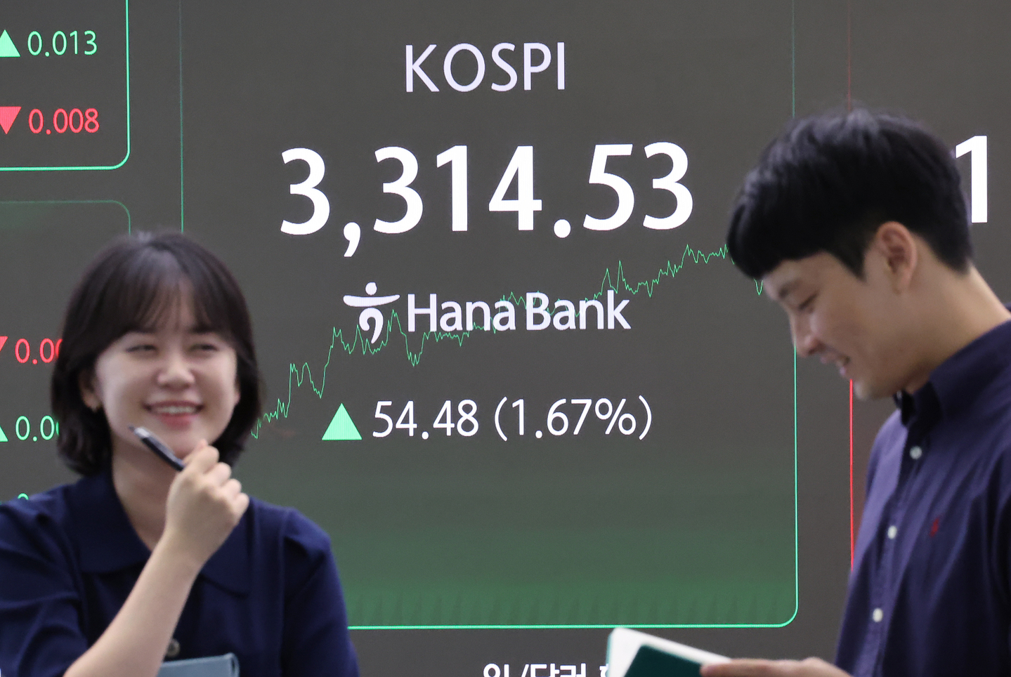A screen in Hana Bank's trading room in central Seoul shows the Kospi closing on Sept. 10. [NEWS1] 