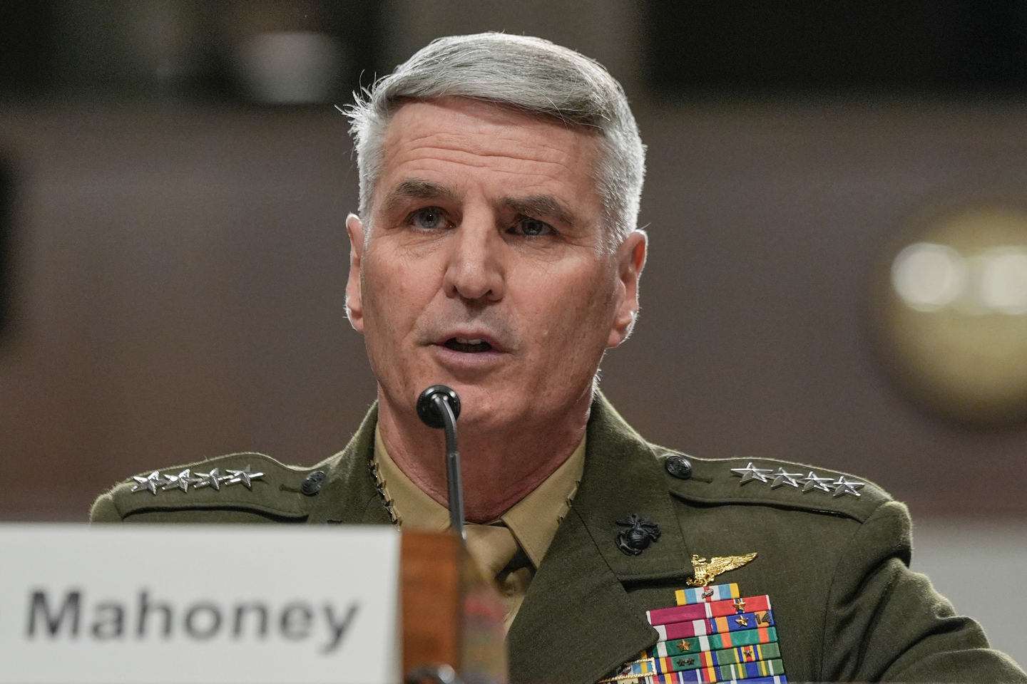 Gen. Christopher Mahoney, assistant commandant of the U.S. Marine Corps, testifies during a Senate Committee on Armed Services hearing on his nomination to be vice chairman of the Joint Chiefs of Staff on Capitol Hill in Washington on Sept. 11. [AP/YONHAP]