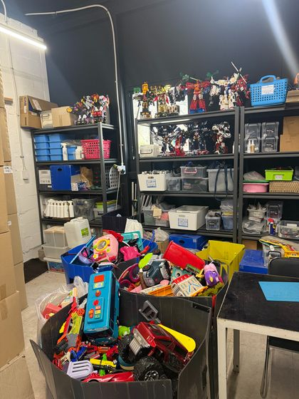 Toys fill a storage space next to the office at Kokkiri Gongjang in Ulsan on Aug. 27. [KIM YOUN-HO] 