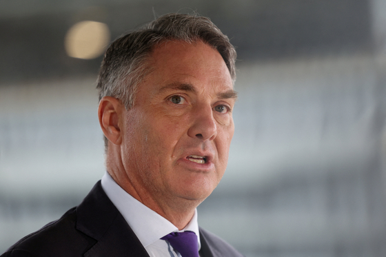 Richard Marles, Australian Deputy Prime Minister and Minister for Defence, speaks during an announcement at the Royal Australian Navy base HMAS Kuttabul, in Sydney, Australia on Sept. 10. [REUTERS/YONHAP] 