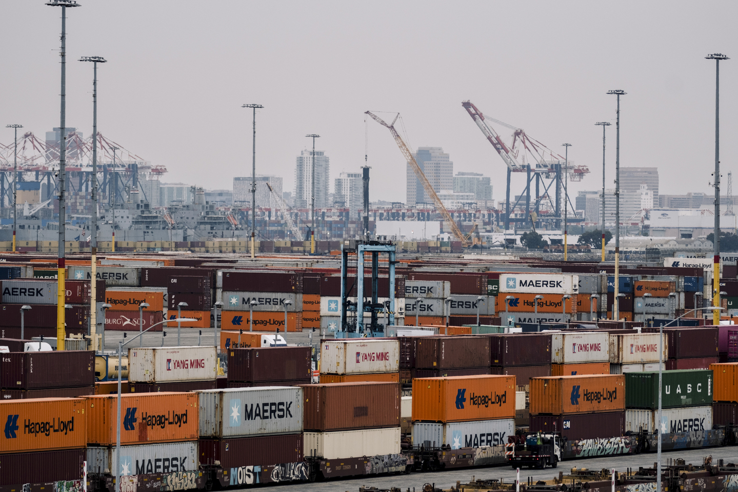 Shipping containers at the Port of Los Angeles, May 29, 2025. The Supreme Court on Tuesday, Sept. 9, 2025, agreed to fast-track review of the Trump administration’s sweeping tariffs, accepting a case that will test the limits of executive power and the president’s signature economic initiative. (Mark Abramson/The New York Times)