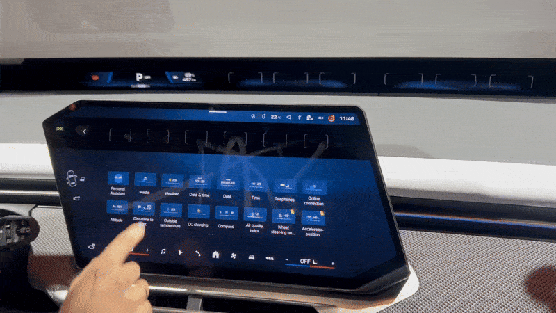 BMW's new Panoramic iDrive system in its iX3 allows drivers to pick six display items to be shown on its display spanning the width between the A-pillars. [SARAH CHEA]