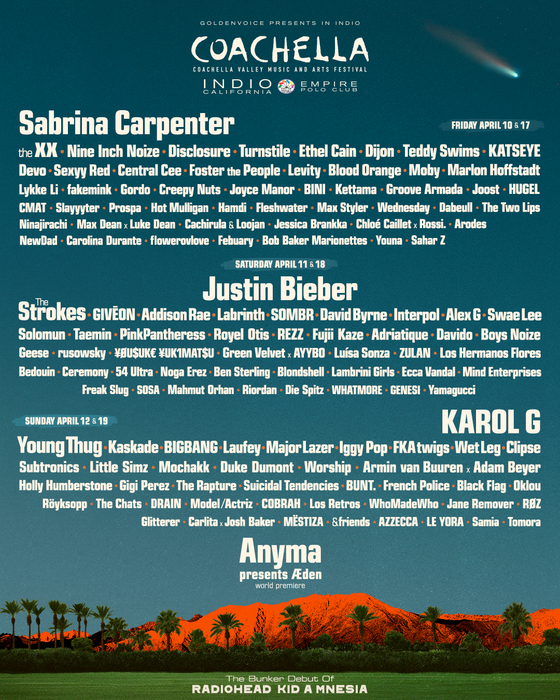 The Coachella Valley Music and Arts Festival 2026 lineup poster [COACHELLA]