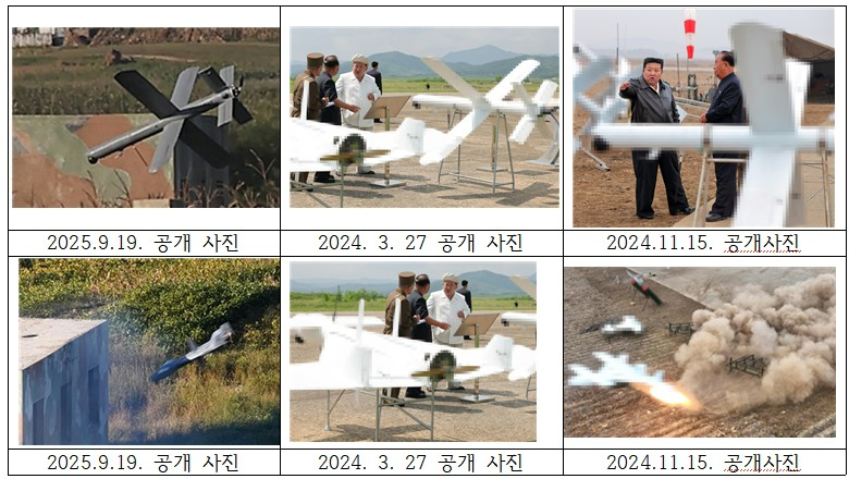 Visual comparison of North Korea’s suicide drones since 2024. [HONG MIN]