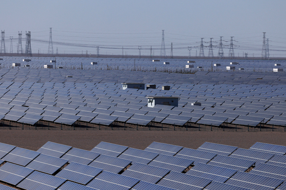 A general view of the solar panels pictured during an organized media tour at the Dunhuang Photovoltaic Industrial Park, in Gansu province, China, on Oct. 16, 2024 [REUTERS/YONHAP]
