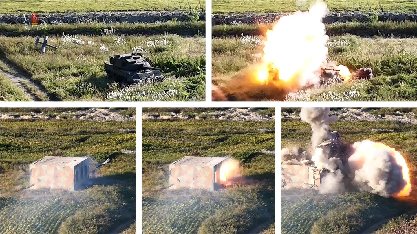 North Korean leader Kim Jong-un oversaw a performance test of unmanned weapons systems developed and produced by research institutes and factories under the Unmanned Aeronautical Technology Complex on Sept. 18. [KOREAN CENTRAL TELEVISION]