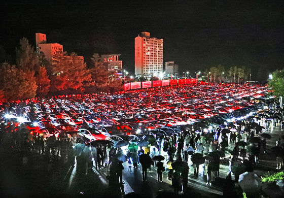 Tesla's K-Light Show 2025 takes place on Sept. 20 at Phoenix Park in Pyeongchang County. [PARK SANG-MOON]