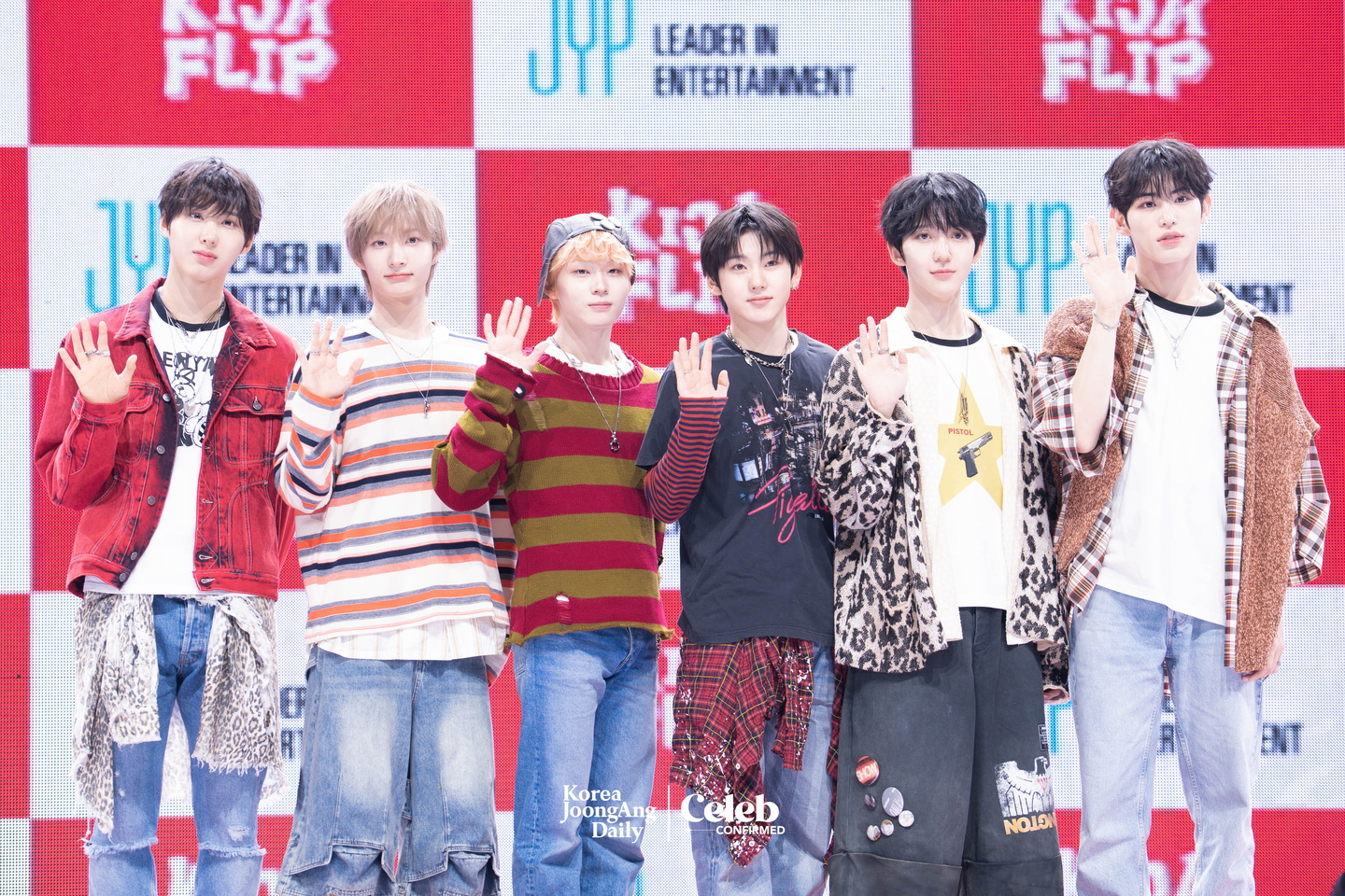 Boy band KickFlip poses for photos during a showcase for the release of its third EP, “My First Flip,” at Yes24 Live Hall in eastern Seoul on Sept. 22. [DANIELA GONZALEZ PEREZ]