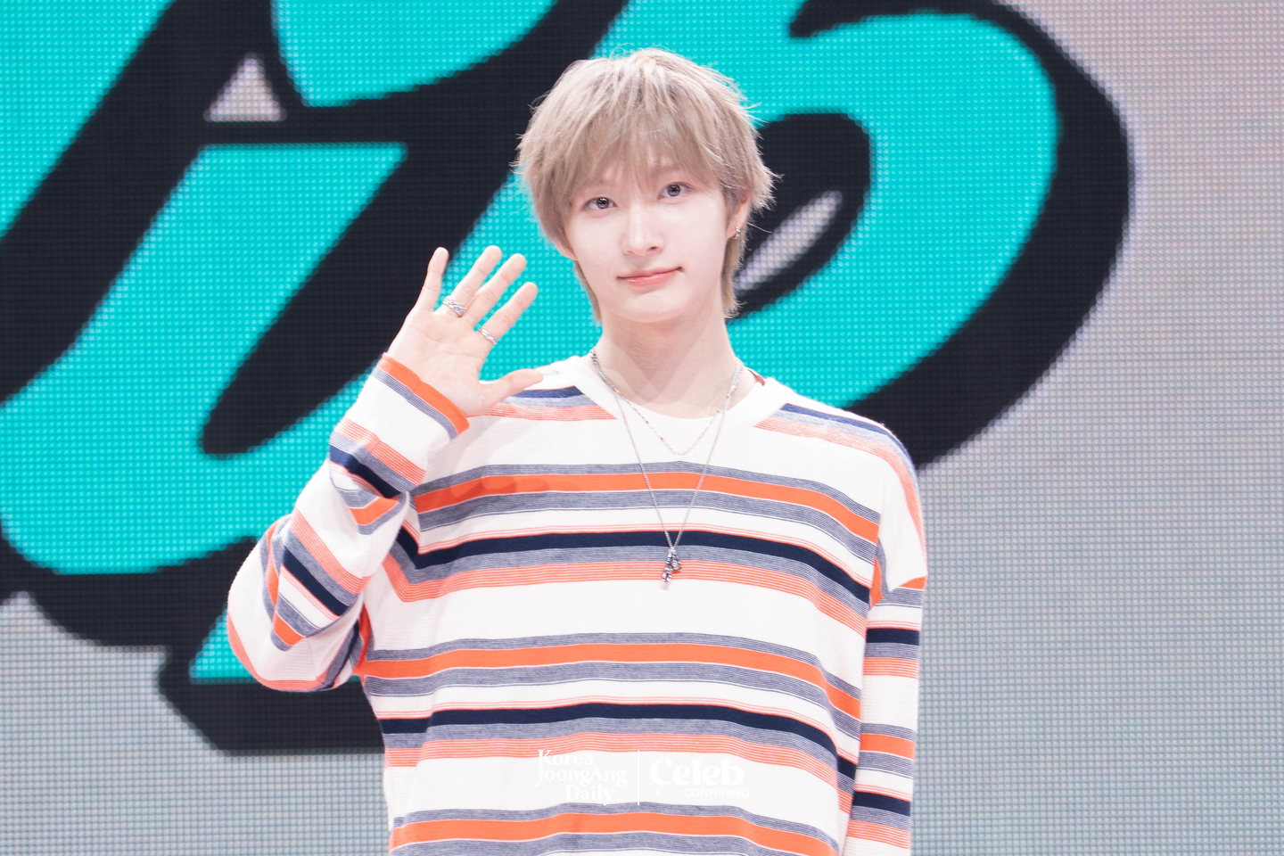 KickFlip’s Donghwa poses for photos during a showcase for the release of the group’s third EP, “My First Flip,” at Yes24 Live Hall in eastern Seoul on Sept. 22. [DANIELA GONZALEZ PEREZ]