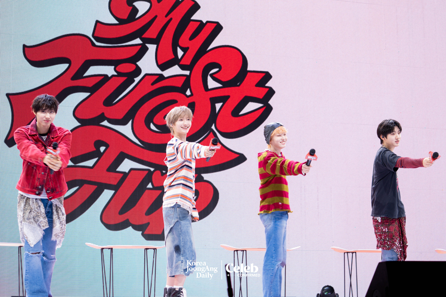Boy band KickFlip answer reporters’ questions during a showcase for the release of its third EP, “My First Flip,” at Yes24 Live Hall in eastern Seoul on Sept. 22. [DANIELA GONZALEZ PEREZ]