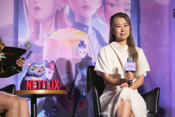 Maggie Kang, director of Netflix's animated film "KPop Demon Hunters," attends a press conference held in Yongsan District, central Seoul, on Aug. 22. [NETFLIX]