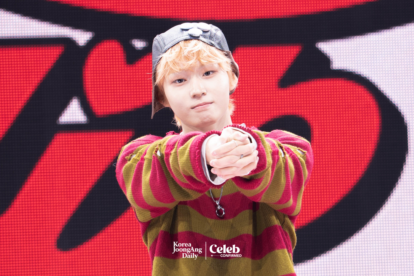 KickFlip’s Keiju poses for photos during a showcase for the release of the group’s third EP, “My First Flip,” at Yes24 Live Hall in eastern Seoul on Sept. 22. [DANIELA GONZALEZ PEREZ]