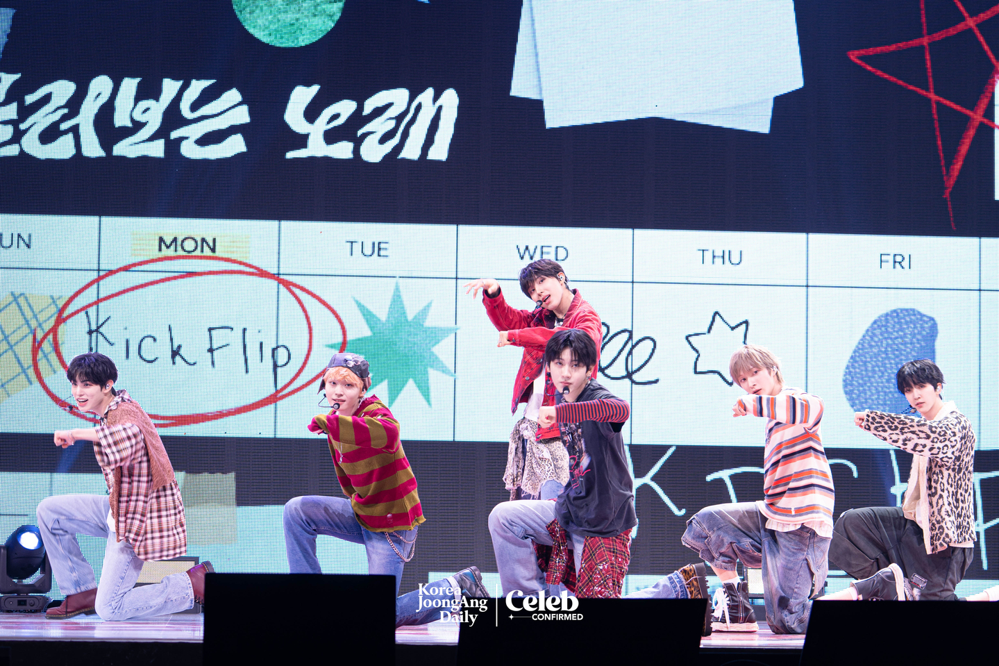 Boy band KickFlip performs lead track “My First Love Song” during a showcase for the release of its third EP, “My First Flip,” at Yes24 Live Hall in eastern Seoul on Sept. 22. [DANIELA GONZALEZ PEREZ]