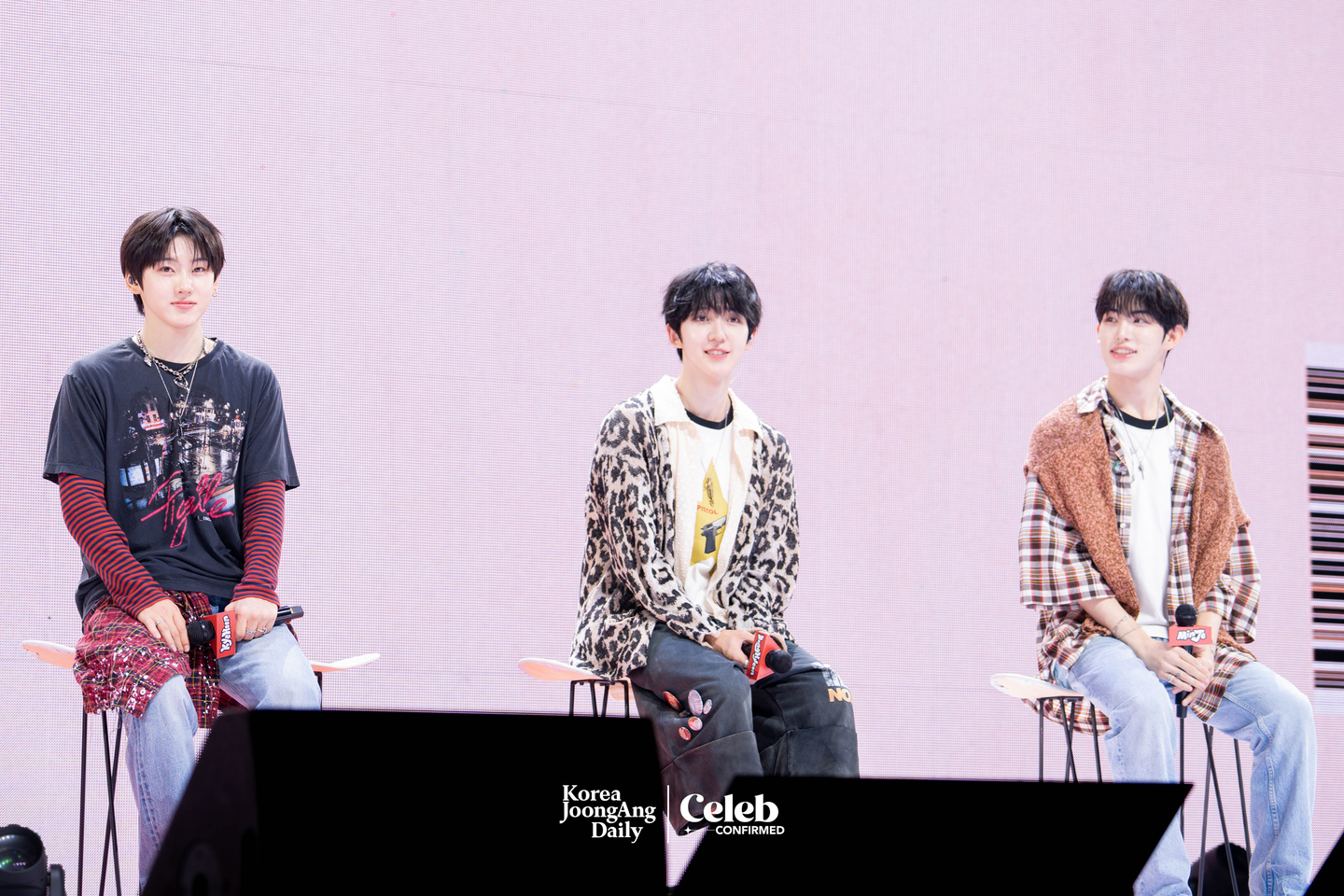Boy band KickFlip answer reporters’ questions during a showcase for the release of its third EP, “My First Flip,” at Yes24 Live Hall in eastern Seoul on Sept. 22. [DANIELA GONZALEZ PEREZ]