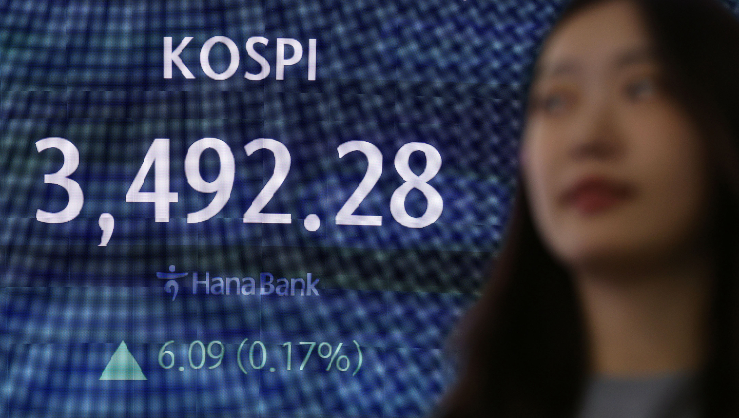 A screen in Hana Bank's trading room in central Seoul shows the Kospi opening on Sept. 24. [YONHAP]