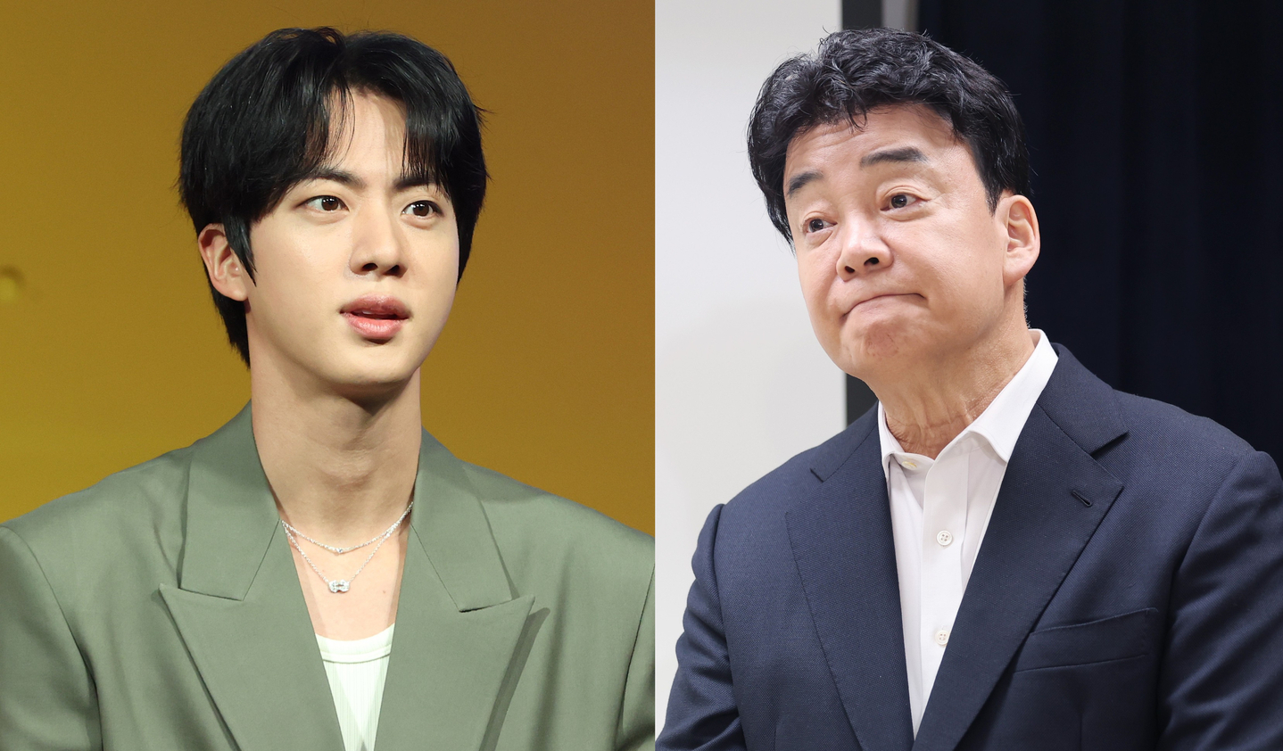 BTS member Jin, left, and food entrepreneur Paik Jong-won [YONHAP]