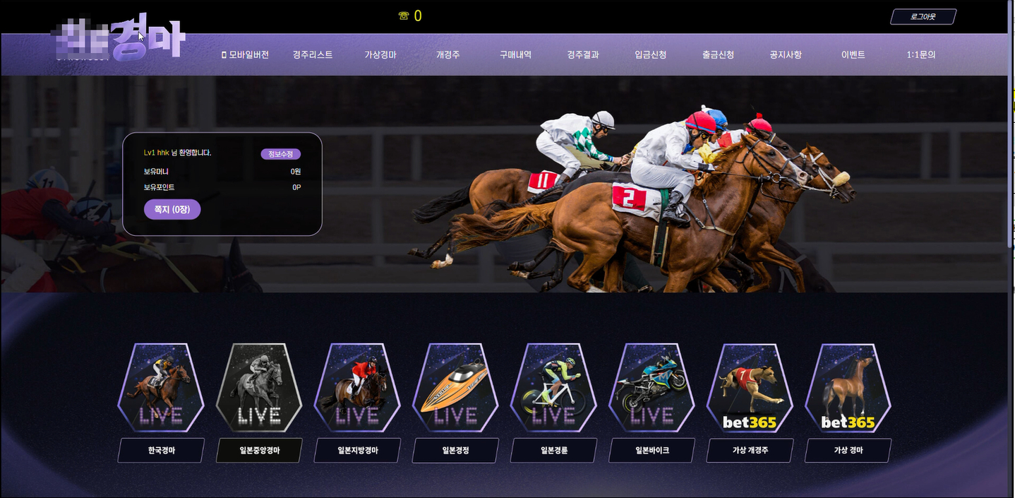 The website for an illegal horse racing gambling site [SCREEN CAPTURE]