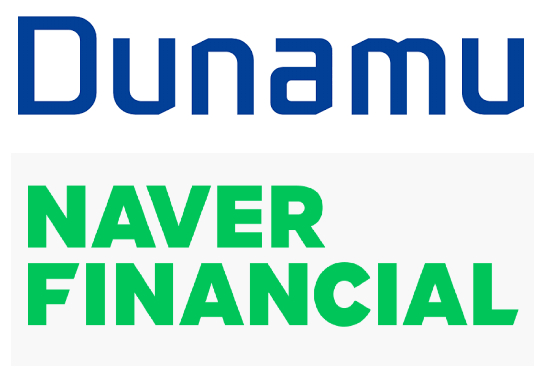 Logos for Dunamu and Naver Financial [EACH COMPANY]