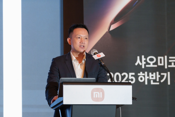 Xiaomi Korea’s general manager Jony Wu speaks during Thursday’s press event at the Pullman Ambassador Seoul Eastpole in Guui, eastern Seoul. [CHO YONG-JUN]