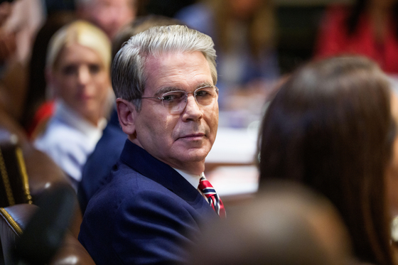 United States Secretary of the Treasury Scott Bessent participates in a Cabinet Meeting in the Cabinet Room of the White House in Washington on Aug. 26. [EPA/YONHAP]