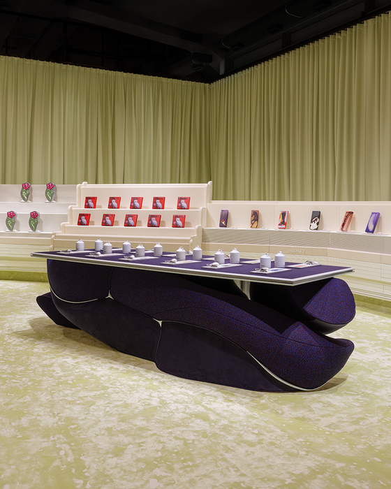 The Nudake teahouse inside Haus Nowhere Seoul, Gentle Monster's parent company IICombined's new building in Seongsu-dong, eastern Seoul [IICOMBINED]