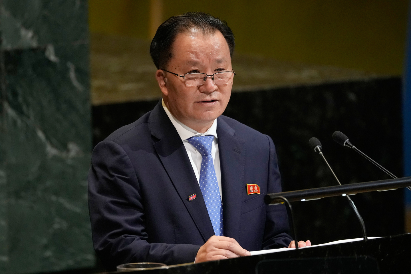 Vice Minister for Foreign Affairs for North Korea Kim Son Gyong addresses the 80th session of the United Nations General Assembly at the United Nations headquarters on Sept. 29. [AP/YONHAP]