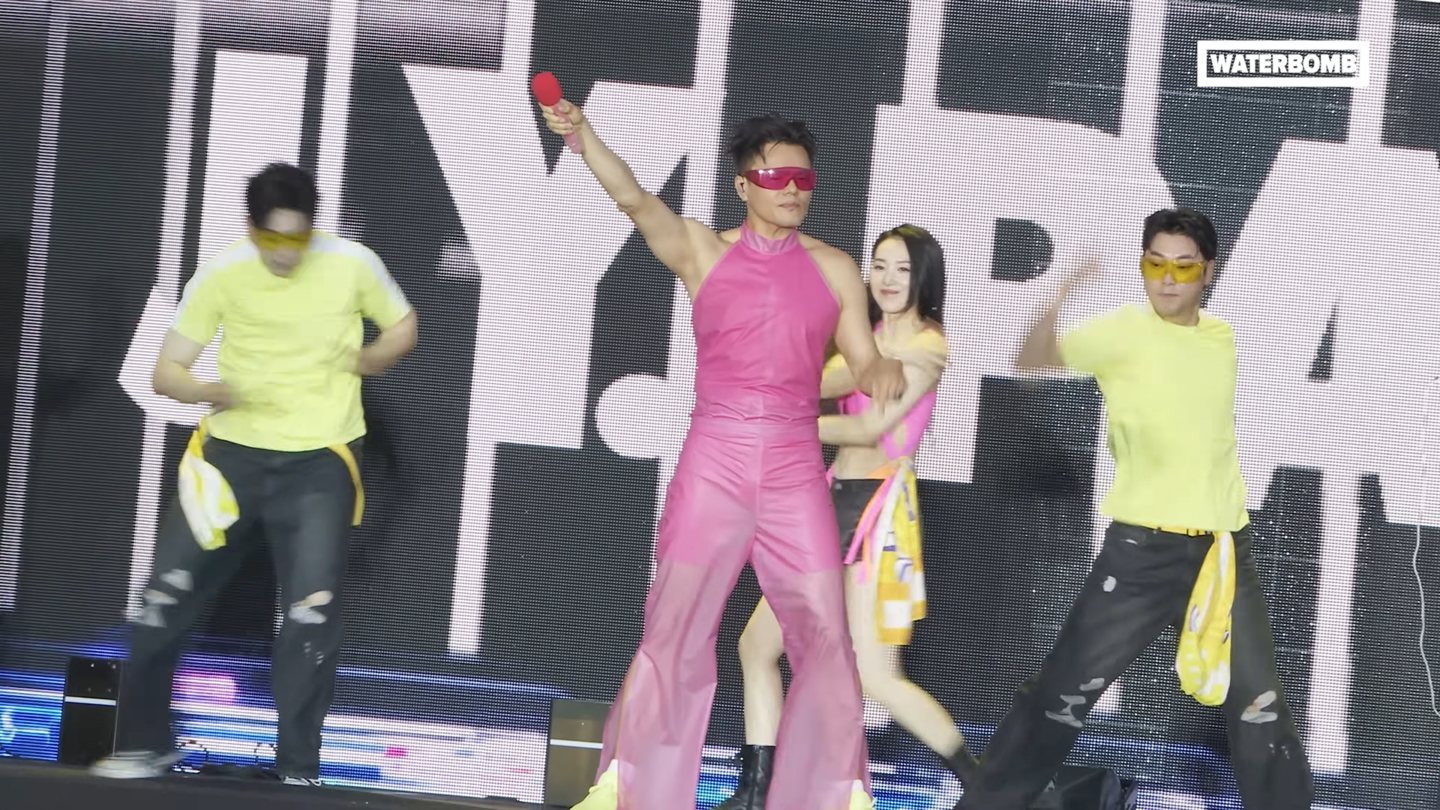Park Jin-young, singer and JYP Entertainment founder, performs at the 2025 Waterbomb Seoul festival in Goyang, Gyeonggi, on July 4. [SCREEN CAPTURE]