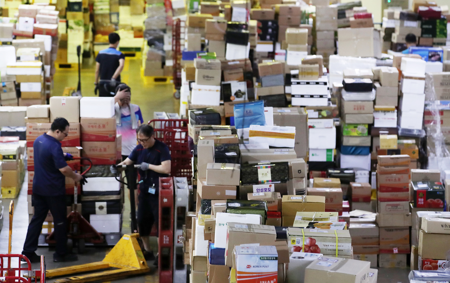 Employees sort parcels at the East Seoul Postal Logistics Center in Gwangjin District, eastern Seoul, ahead of the Chuseok holiday on Sept. 10, 2024. [NEWS1]