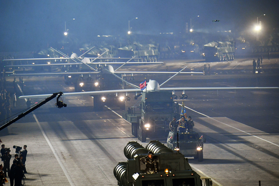 Drones are showcased during a military parade at Kim Il Sung Square in Pyongyang on July 27, 2023, marking the 70th anniversary of North Korea’s Victory Day, the anniversary of the signing of the Korean War Armistice Agreement. [RODONG SINMUN]