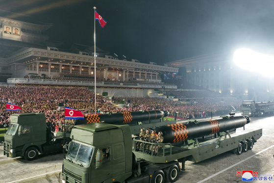 The nuclear-capable Haeil torpedo makes its first appearance during a military parade in Pyongyang’s Kim Il Sung Square on July 27, 2023, commemorating North Korea’s Victory Day. [KOREAN CENTRAL NEWS AGENCY]