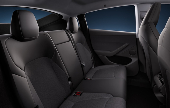 The Model Y Standard's fabric seats, unveiled by Tesla on Oct. 7. [TESLA] 