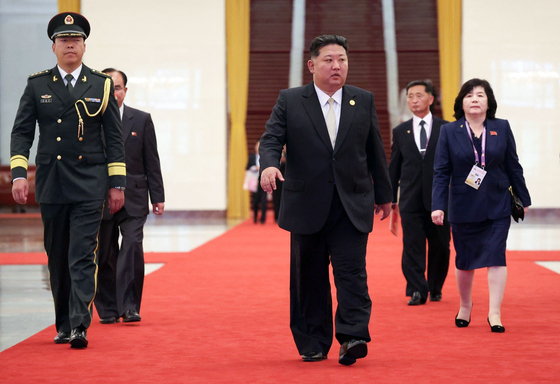 North Korean leader Kim Jong-un arrives for a meeting with Russian President Vladimir Putin in Beijing on Sept. 3. [AFP/YONHAP]
