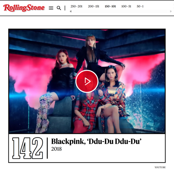 Blackpink's ″Ddu-Du Ddu-Du″ (2018) listed on ″The 250 Greatest Songs of the 21st Century So Far″ article by Rolling Stone [SCREEN CAPTURE]