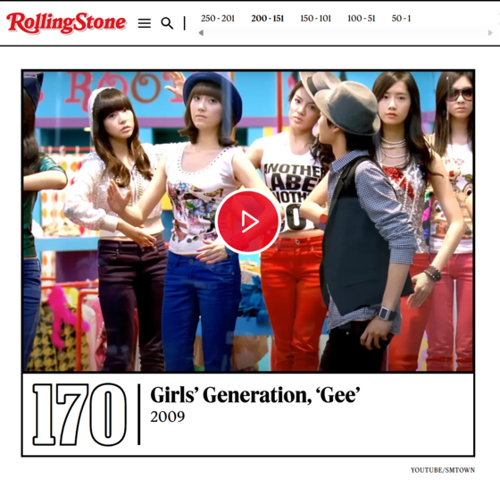 Girls' Generation's ″Gee″ (2009) listed on ″The 250 Greatest Songs of the 21st Century So Far″ article by Rolling Stone [SCREEN CAPTURE]